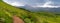 Panoramic view of scenic Colorado landscape of wildflowers meadow along Brush creek trail