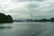 Panoramic view on scenic karst islands of Halong Bay on mist