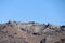 Panoramic view of scenic and picturesque landscape with ancient city Pergamon acropolis and theatre and blue autumn sky