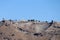 Panoramic view of scenic and picturesque landscape with ancient city Pergamon acropolis and theatre and blue autumn sky