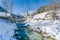 Panoramic view of scenic winter landscape in the Bavarian Alps