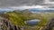 Panoramic view of Scottish highlands, mountains in Loch Assynt