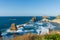 Panoramic view of the sea on the Costa Quebrada on a sunny summer afternoon in Cantabria,