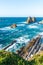 Panoramic view of the sea on the Costa Quebrada on a sunny summer afternoon in Cantabria, Spain