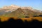 Panoramic view of Sella Group in the Dolomites, Italy, Europe. Italian alpine landscape. Travel icons of Italy.