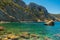 Panoramic view of Ses Balandres bay , north coast of Ibiza island