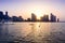 Panoramic view of Sharjah waterfront in UAE at sunset