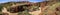 Panoramic view on The sheer quartzite cliffs at Trephina Gorge, East MacDonnell Ranges, Northern Territory, Australia