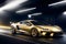 Panoramic View of a Shining Tunnel as a Golden Sports Car Speeds Through. AI generated