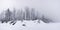 Panoramic view of shore of forest lake in winter