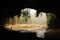 panoramic view showing the mouth of Thum Lod cave, Northern Thailand. With a river running thru it.