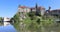 Panoramic view of Sigmaringen castle on side of Danube river