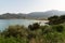 Panoramic view of Skala Potamia and Golden beach, the Aegean sea, travelling, scenic tourist destination, Thassos, Greece