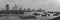 Panoramic view of the skyline of panama city in black and white