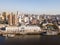 Panoramic view of skyscrapers skyline of Latin American capital of Ciudad de Asuncion Paraguay and Embankment of Paraguay river.