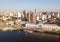 Panoramic view of skyscrapers skyline of Latin American capital of Ciudad de Asuncion Paraguay and Embankment of Paraguay river.