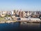 Panoramic view of skyscrapers skyline of Latin American capital of Ciudad de Asuncion Paraguay and Embankment of Paraguay river.