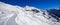 Panoramic view of the slopes of Orcieres-Merlette ski resort in Winter. Hautes-Alpes, Champsaur, Alps, Franc