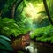 Panoramic view of a small creek in a tropical rainforest AI generated