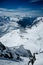 Panoramic view of the snowy alpine mountain