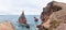 Panoramic view of some coastal rock formations along the Vereda da Ponta de SÃ£o LourenÃ§o walking area on the east of Madeira