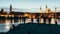 Panoramic view of some photographers in front of Basilica del Pilar, Puente de Piedra and Catedral de la Seo at sunset in Zaragoza