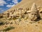 Panoramic view of some of the statues near the peak of Nemrut Dagi. Turkey