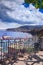 Panoramic view of the Sorrento coast in Campania, southern Italy. Townscape with harbor: Vesuvius in the background.