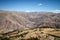 Panoramic view of spectacular high mountains, Cordillera, Andes, Peru, Clear blue sky with a few white clouds