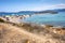 Panoramic view of Spiaggia Spalmatore di Terra beach of Isola Tavolara island on Tyrrhenian Sea off northern coast of Sardinia,