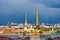 Panoramic view Spire of Admiralty Building in Saint Petersburg, Russia