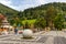 Panoramic view of St. Jacob square, plac Sw. Jakuba, in Szczyrk mountain resort of Beskidy Mountains in Silesia region of Poland