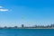 Panoramic view of St.Kilda beach with kite surfers and Melbourne