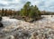 Panoramic view of the St. Louis River rapids from the swinging bridge at Jay Cooke State Park in Northern Minnesota