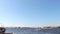 Panoramic view of St. Petersburg from the Neva River to the landmarks of the city on Vasilievskiy and Zayachiy Island