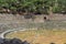 Panoramic view of Stadium at Ancient Greek archaeological site of Delphi, Greece