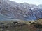Panoramic view of striking stony mountains