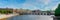 Panoramic view of Stromkajen overlooking Strombron bridge from Norrstrom River, Stockholm, Sweden