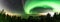 Panoramic view of Strong Northern Lights and atmospheric phenomenon `STEVE` meets Milky Way. Steve appears as a purple and green