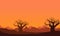 A panoramic view of the stunning twilight sky with a nice silhouette view of the mountains and dry trees. Vector