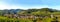 Panoramic view of the stunning village of Andlau in Alsace. Slopes with ripening grapes. Great views of the Vosges mountains.