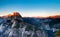 Panoramic View of Sunlight Lighting the Mountain Tops of Half Dome and Yosemite Valley at Sunset