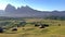 Panoramic view of sunrise in summer on Alpe di Siusi, Dolomites, Italy