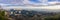 Panoramic view at sunset from the summit of Mt Diablo, Pleasanton, Livermore and the bay covered in fog in the background