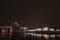 Panoramic view of Svisloch river with Trinity suburb in the evening in winter. Minsk. Belarus.