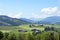 Panoramic view of Swiss mountain village in Alps