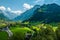 Panoramic view on Swiss Zillertal from Tellenburg Castle ruin