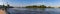 Panoramic view of swollen Missouri River at Omaha Riverfront forming an internal sea