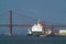 Panoramic view Tajo river and 25th of april bridge, Lisbon - Portugal