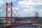 Panoramic view Tajo river and 25th of april bridge, Lisbon - Portugal